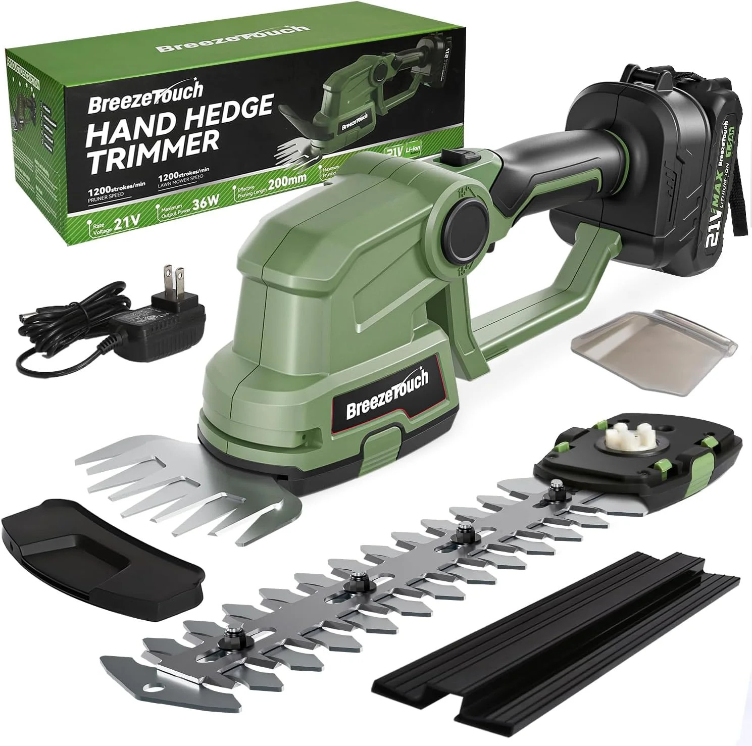 21V Mini Cordless Hedge Trimmer with Battery, Charger and 4.5″/8.5″ Blades | 2-i