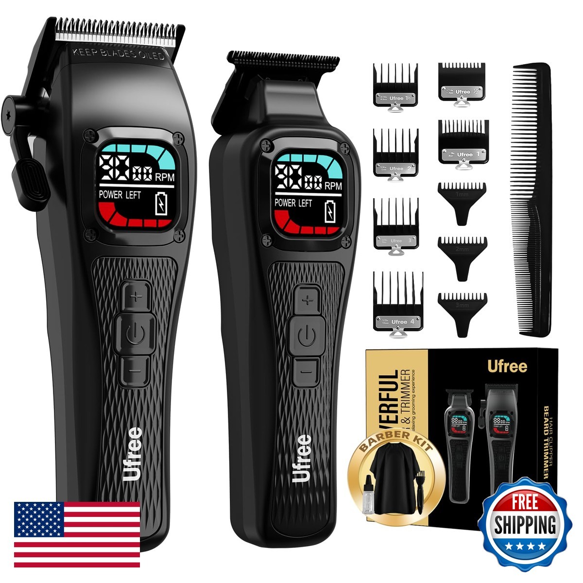 Ufree Hair Clippers for Men, 9000 RPM Brushless Motor, DLC Blades, 5 Speeds