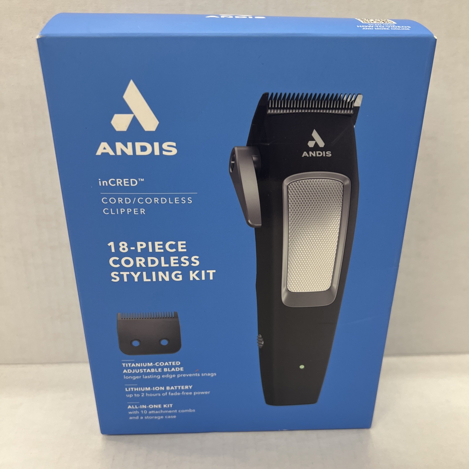 Andis inCRED Lithium-Ion Cordless Clipper 18pc Styling Kit New in Box Model CLC4