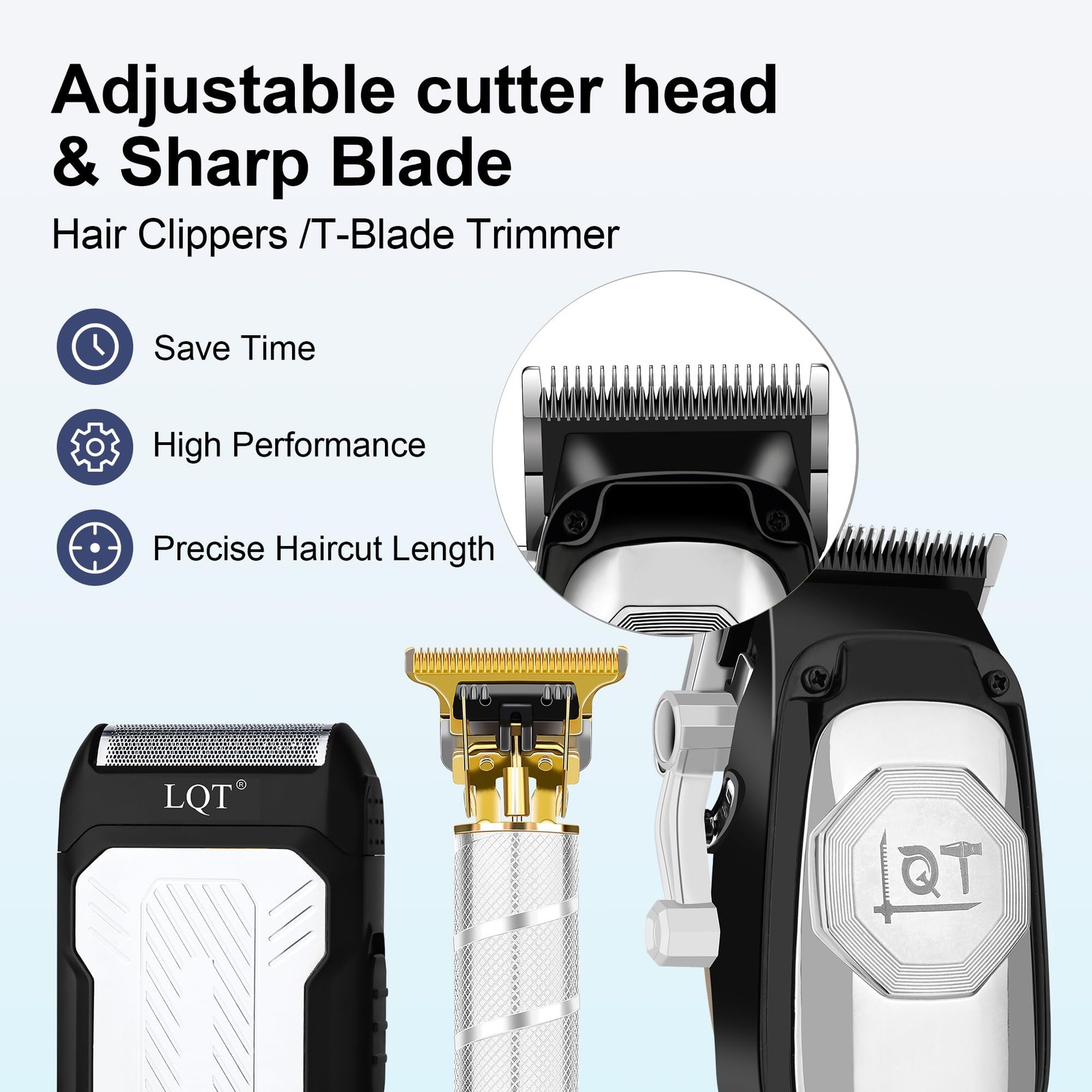 LQT Professional Cordless Hair Clippers and Beard Trimmer Set for Men, Silver