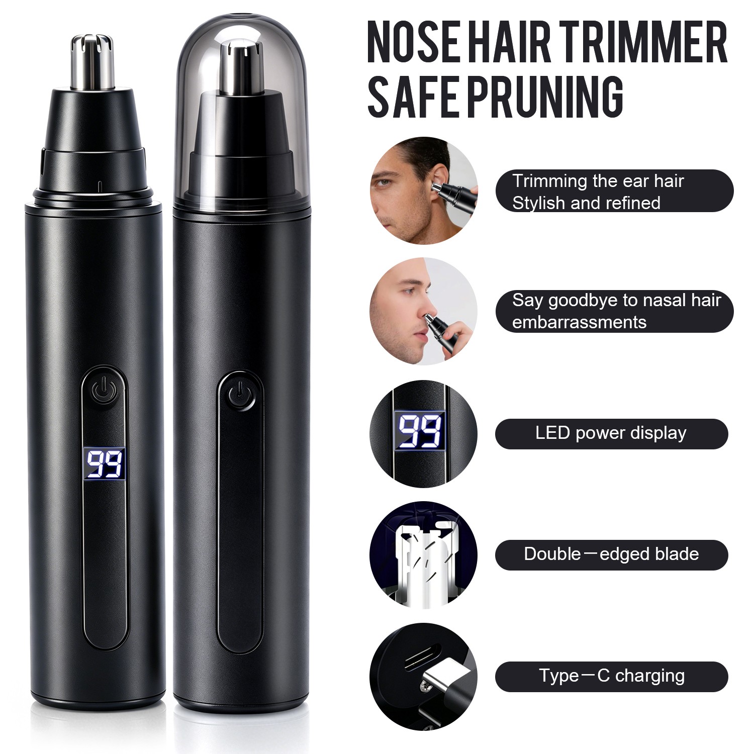 Nose Trimmer for Nose,Ears,Eyebrows Trimming Kit,Powerful Motor&Dual-Edge Blades