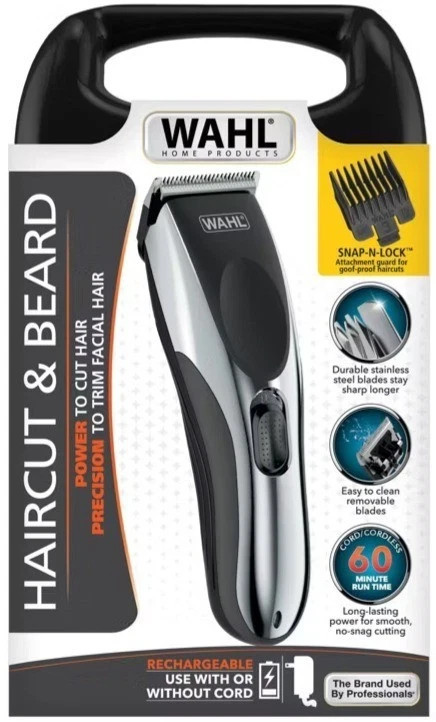 Wahl Cordless Hair Clipper Beard Trimmer | Kit 22-Piece Silver Black New