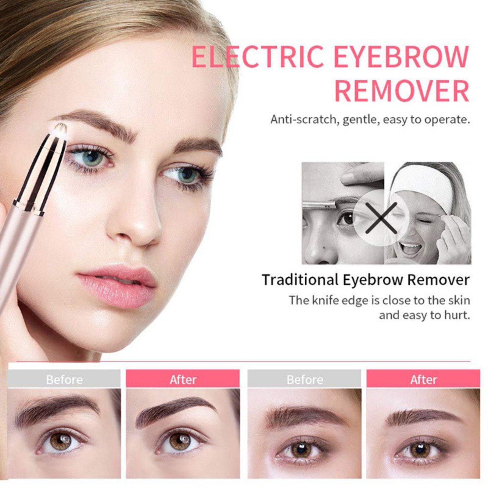 Womens Electric Face Eyebrow Trimmer Brows Razor Facial Epilator Hair Remover