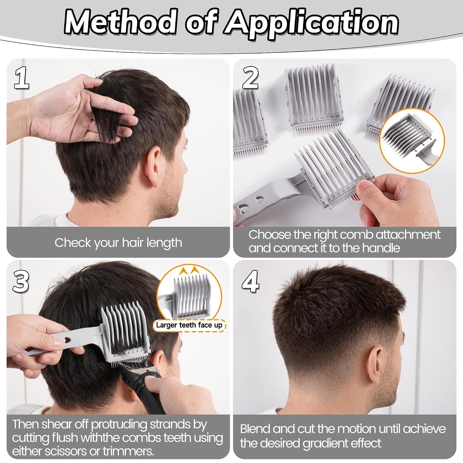4-in-1 Detachable Fade Comb Set, 4 Different Size Barber Fade Co…