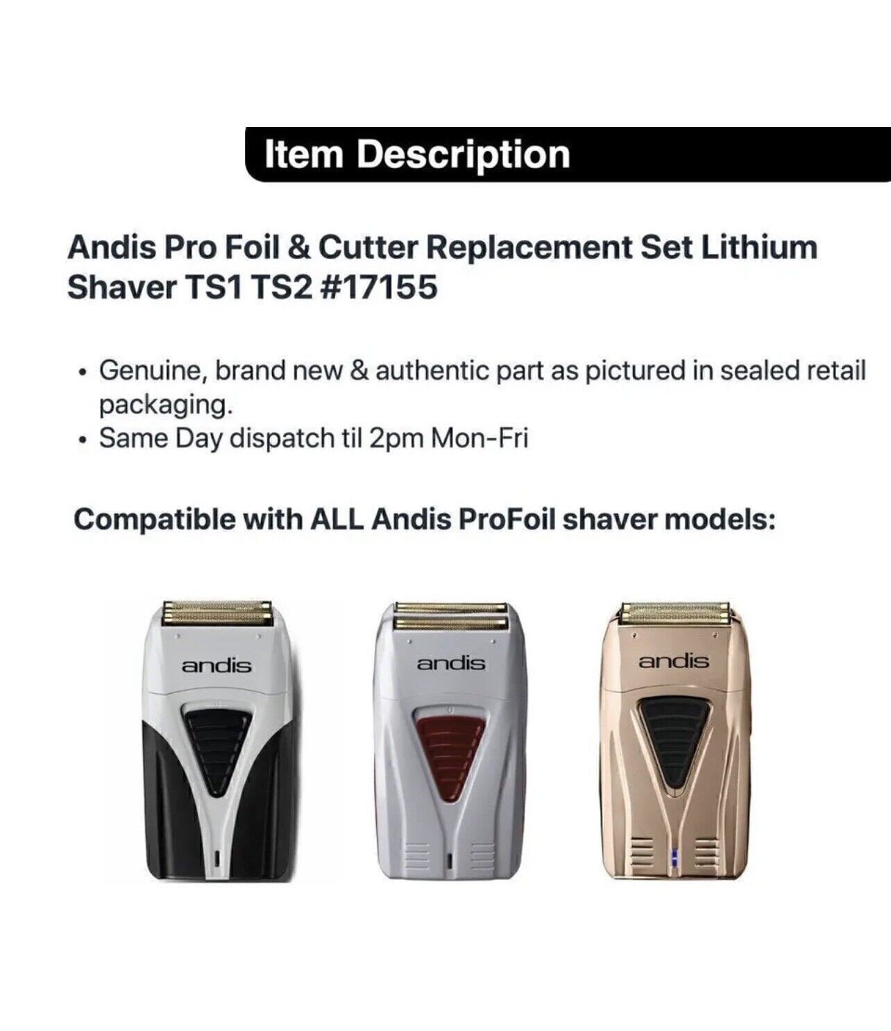 1P Andis Shaver Replacement Foil Head Cutters Set & Gold Titanium Foil TS-1 TS-2