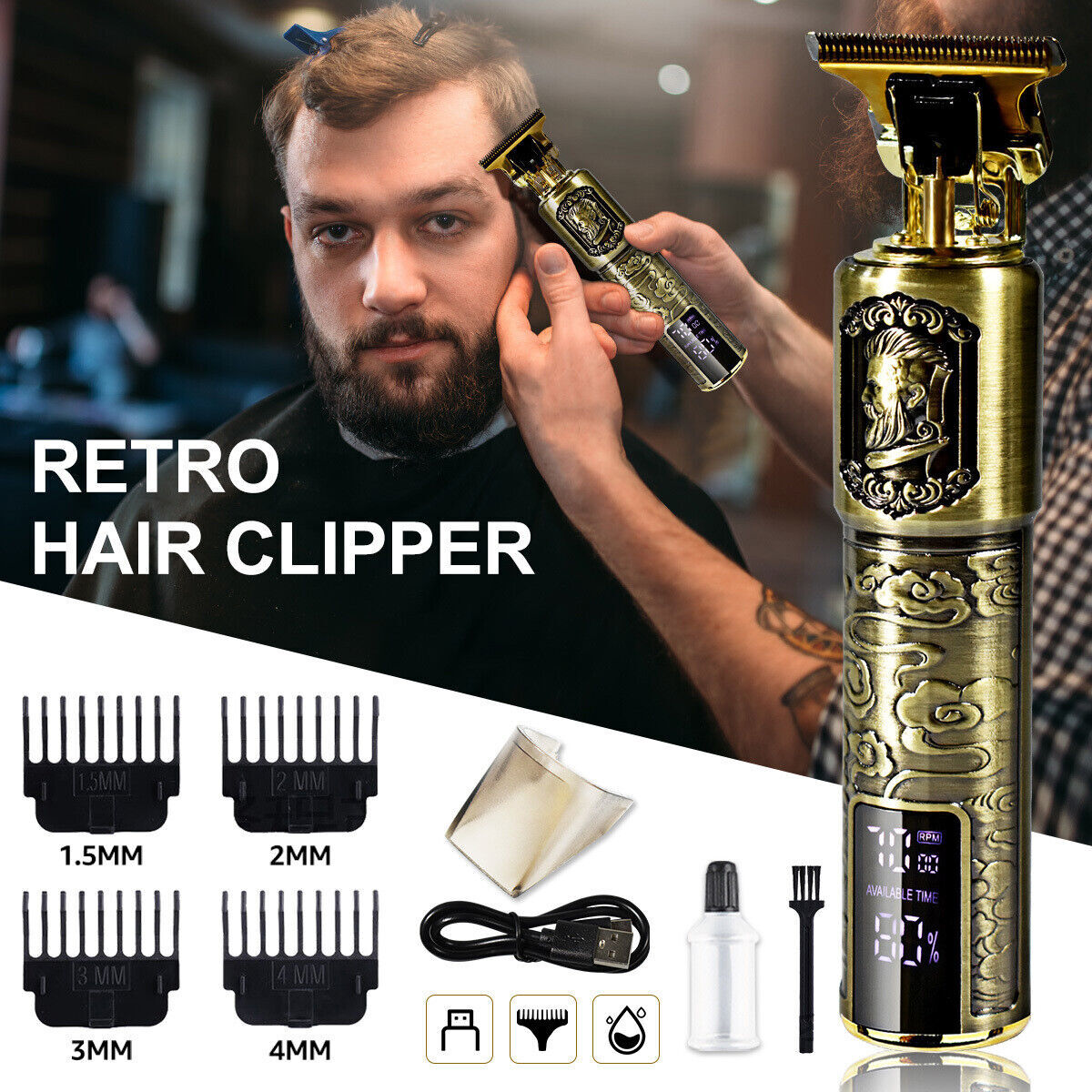 Professional Hair Clippers Trimmer Cutting Beard Cordless Barber Shaving Machine