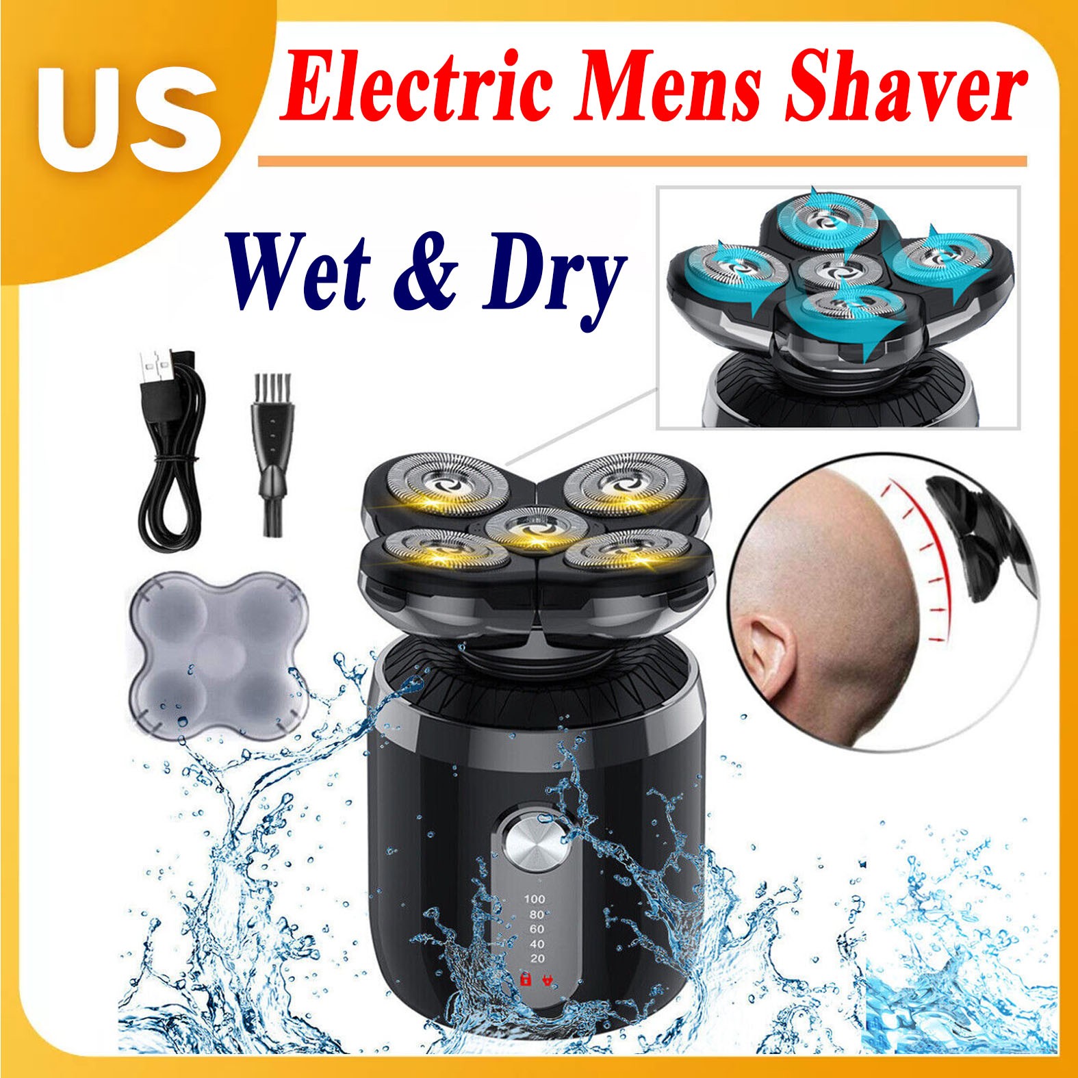 Wet Dry Electric Hair Remover Shavers Bald Head Razor Cordless Smooth Skull Cord