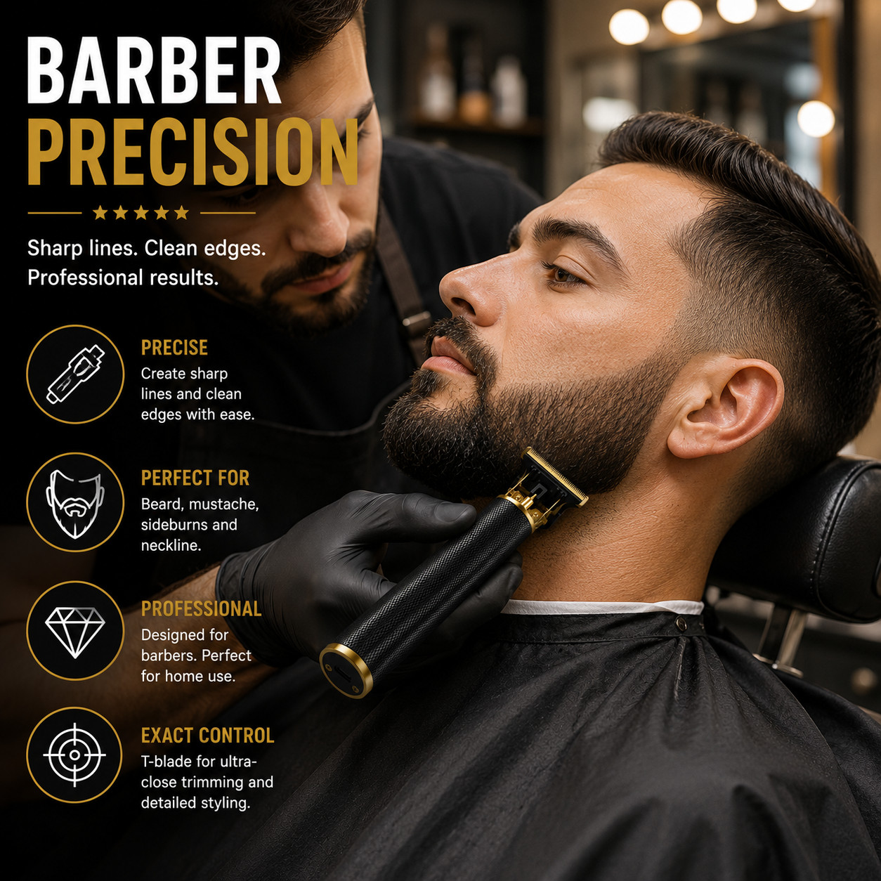 Vintage T9 Cordless Hair Trimmer Beard Clipper USB Rechargeable Gold Black