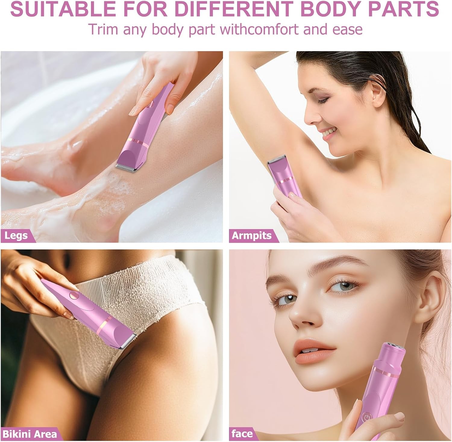 Electric Body Hair Trimmer Men Women Groin Bikini Wet Dry Shaver Waterproof Pink