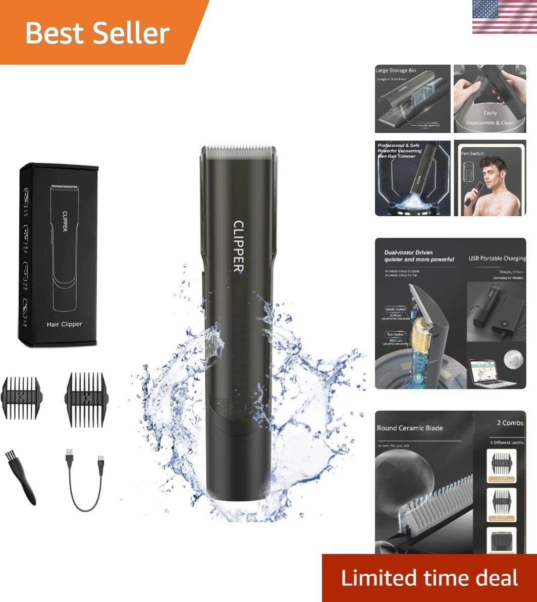 Professional Cordless Hair Clippers with Automatic Vacuum & Ceramic Blades