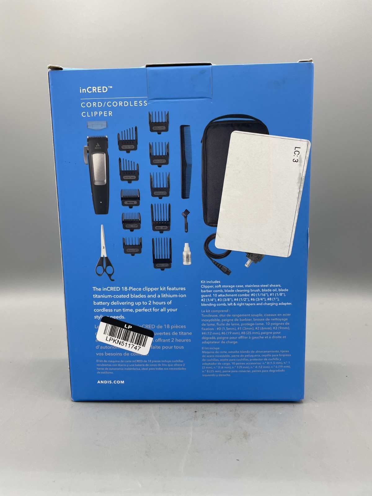 Andis inCRED Lithium-Ion Cordless Hair Trimmer Kit – 19pc Brand New Free Shippin