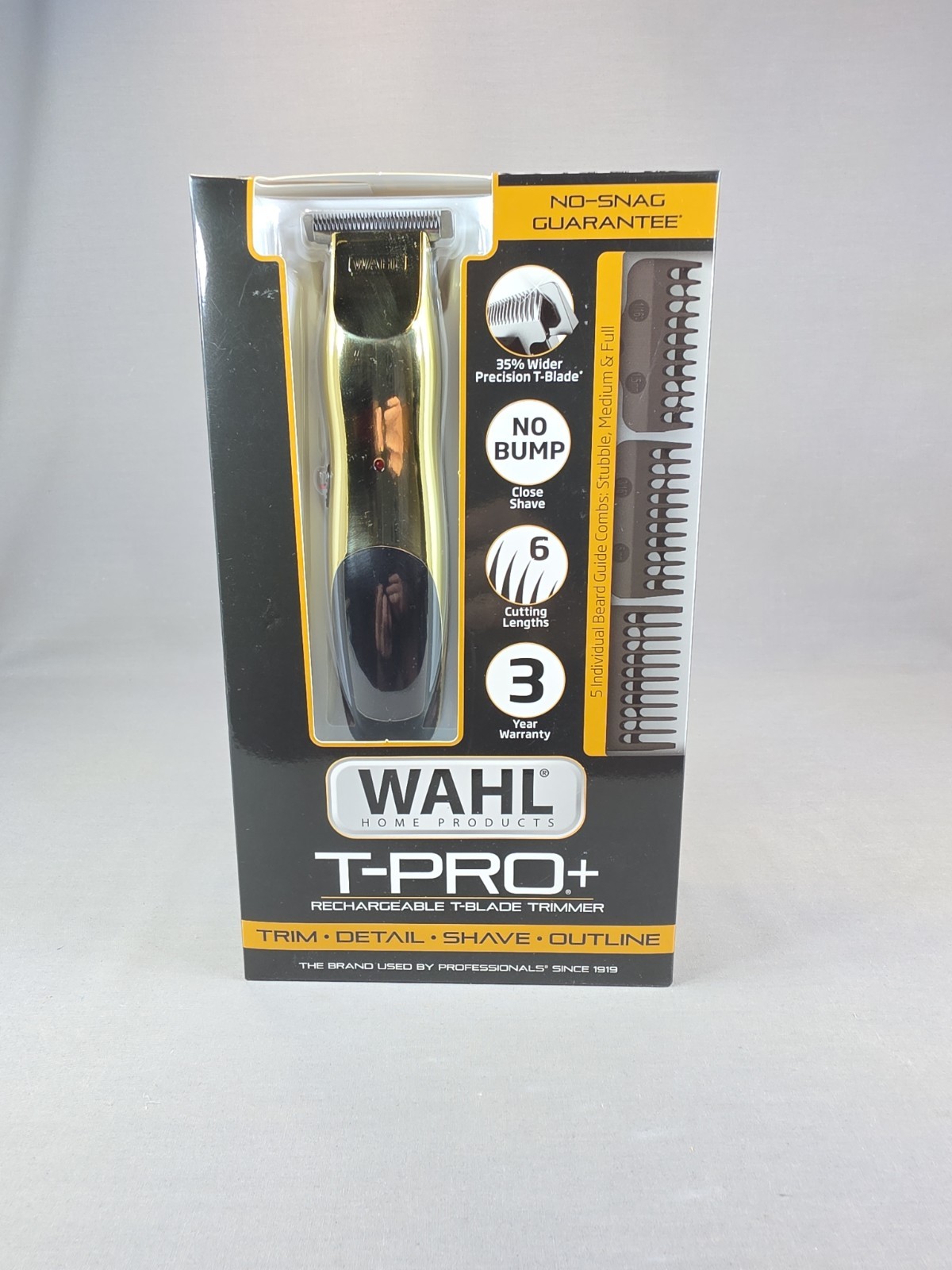 Wahl T-Pro Plus, USB Rechargeable Battery Trimmer, Gold with Rubber Grips – 3028