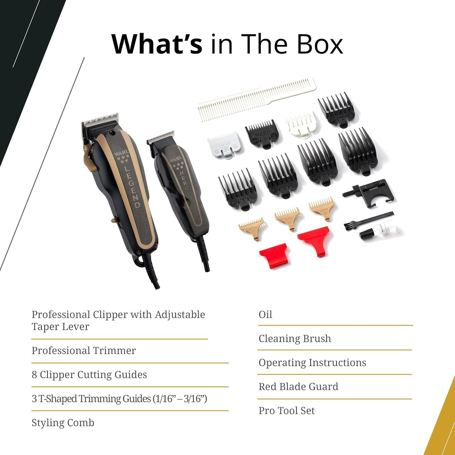 Wahl 8180 5-Star Barber Combo Legend Clipper and Hero Trimmer – Black/Gold