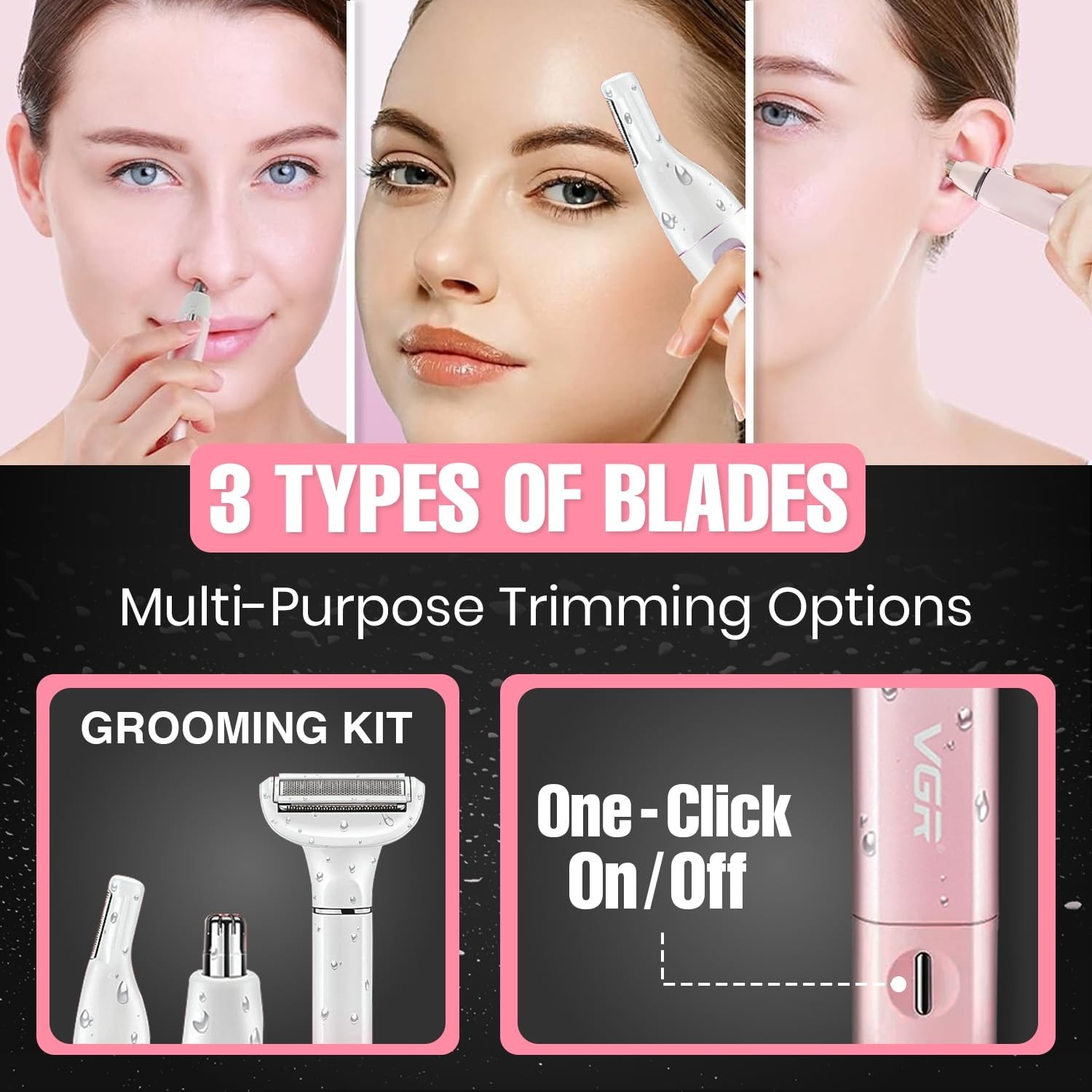 VGR V-611 Bikini Trimmer for Women, Safe Grooming, Type-C Charging, Waterproof