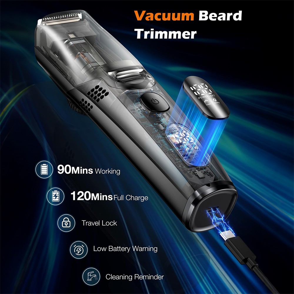 Vacuum Beard Trimmer for Men with 20 Length and Styles Adjustable Rechargeable