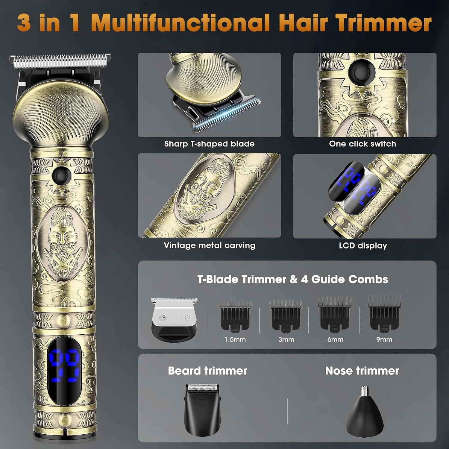 3-in-1 Professional Hair Clippers & Trimmer Set for Men