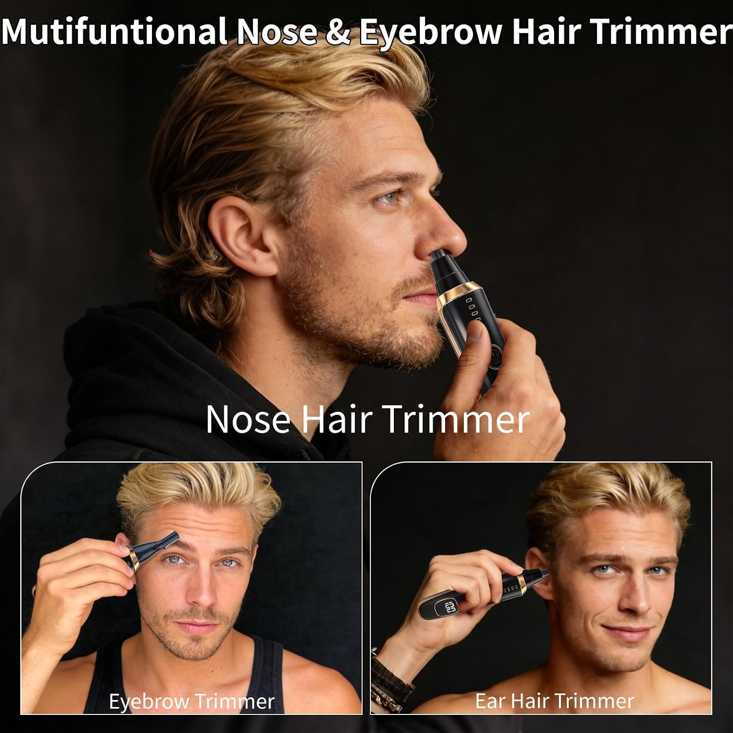 2-in-1 Nose & Ear Hair Trimmer with LED Display USB Rechargeable Waterproof