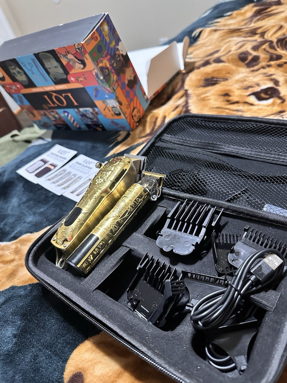LQT Gold/Black Cordless Hair Clipper Trimmer Kit w/ #1-4 Guards, Case
