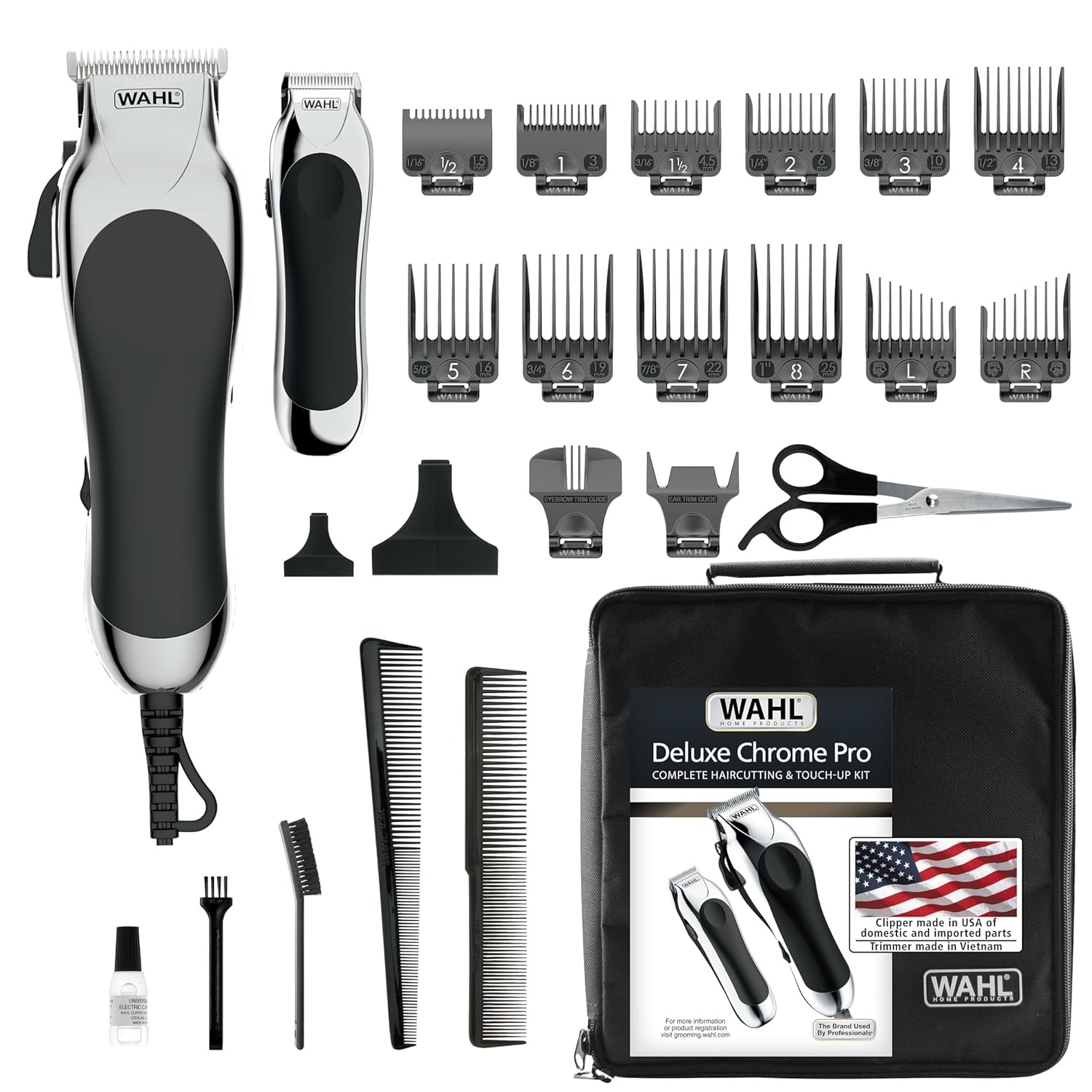 Wahl Deluxe Chrome Pro Hair Clipper & Trimmer Kit – 25 Pc Home Haircut Set