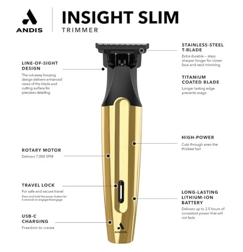 Andis Cordless Rotary Hair Trimmer Kit 9-Piece Gold
