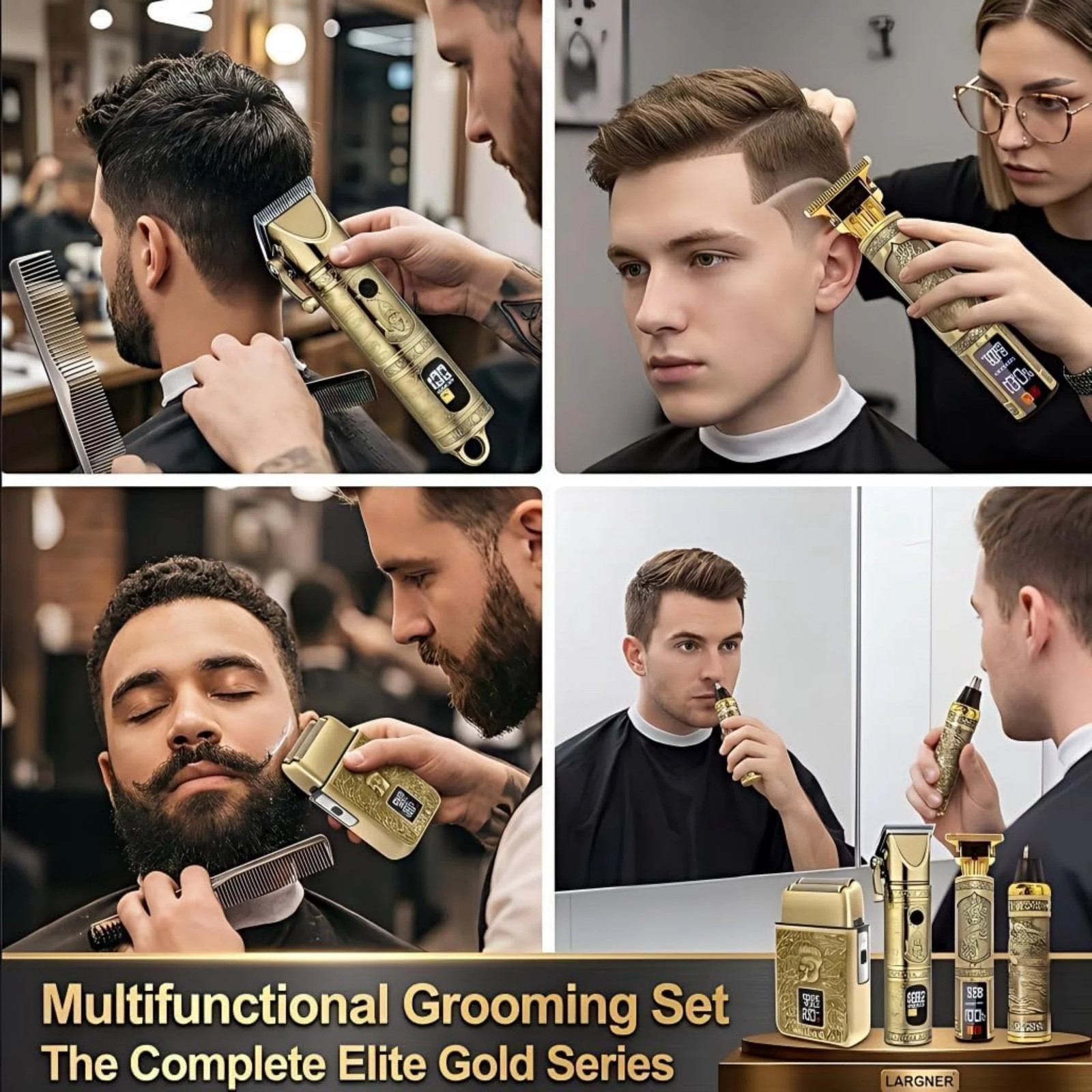 4-In-1 Vintage Metal Grooming Kit for Men, Cordless Hair Clipper, Beard & Nose T