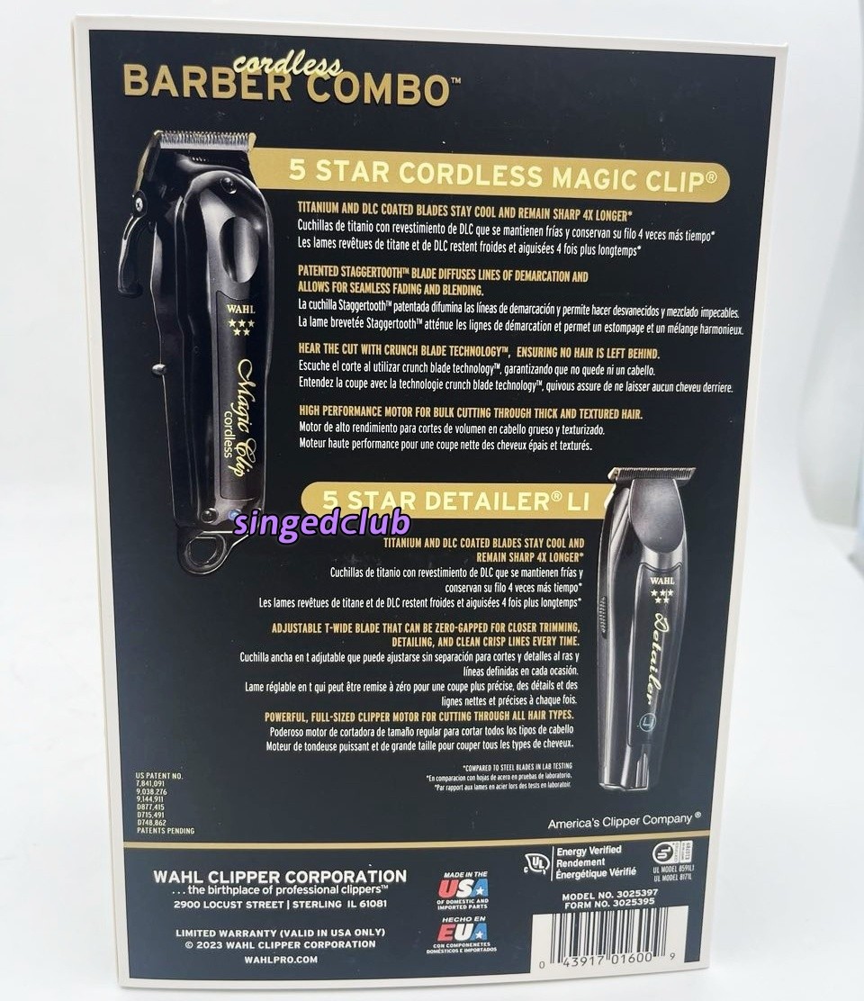 Wahl Cordless Barber Combo Black Magic Clip Clipper & Detailer Trimmer 3025397