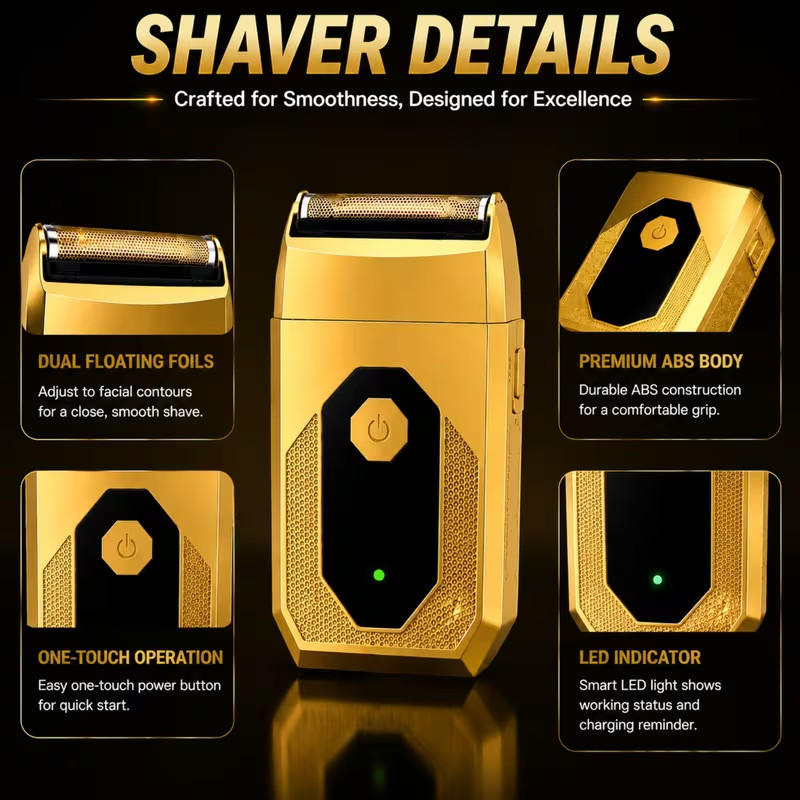 4in1 Professional Gold Barber Hair Clipper T-Blade Trimmer Foil Shaver Nose Kit