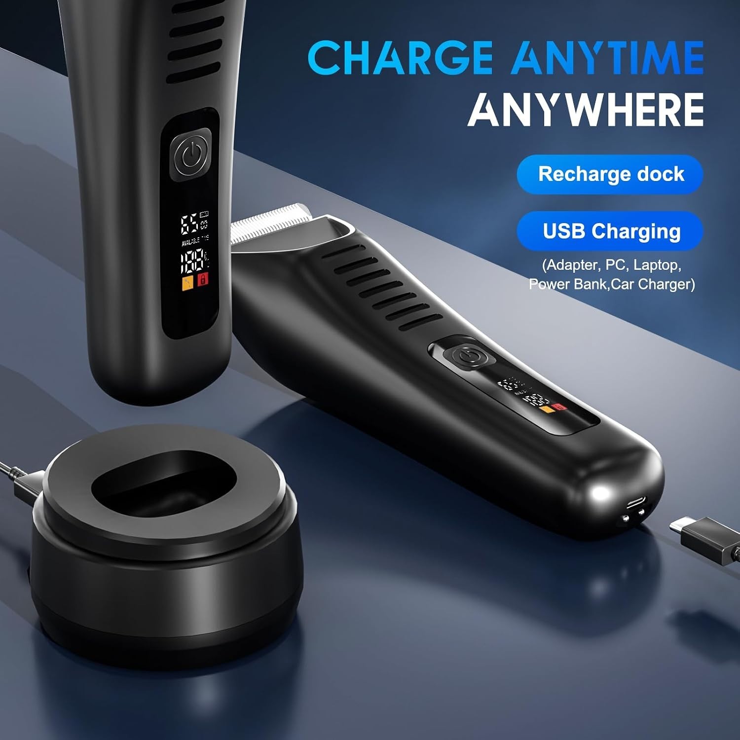 Electric Body Hair Trimmer – Waterproof Trimmer for Men with LED Light, Wet/D…