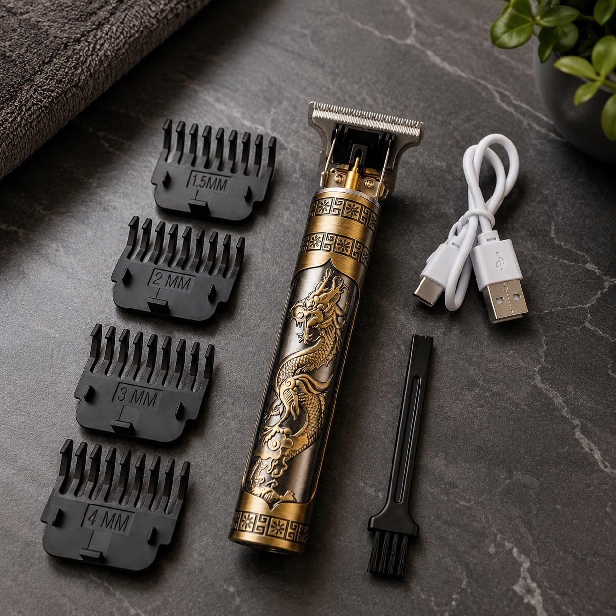 T9 Hair & Face Trimmer T-Blade Cordless Rechargeable USB, 1.5-4mm Gold