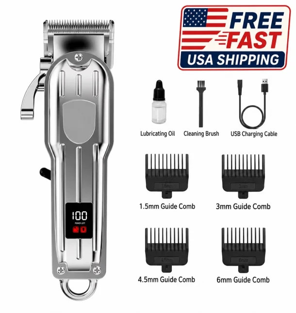 Professional Mens Barber Hair Cutting Machine kit Cordless with Clippers Trimmer