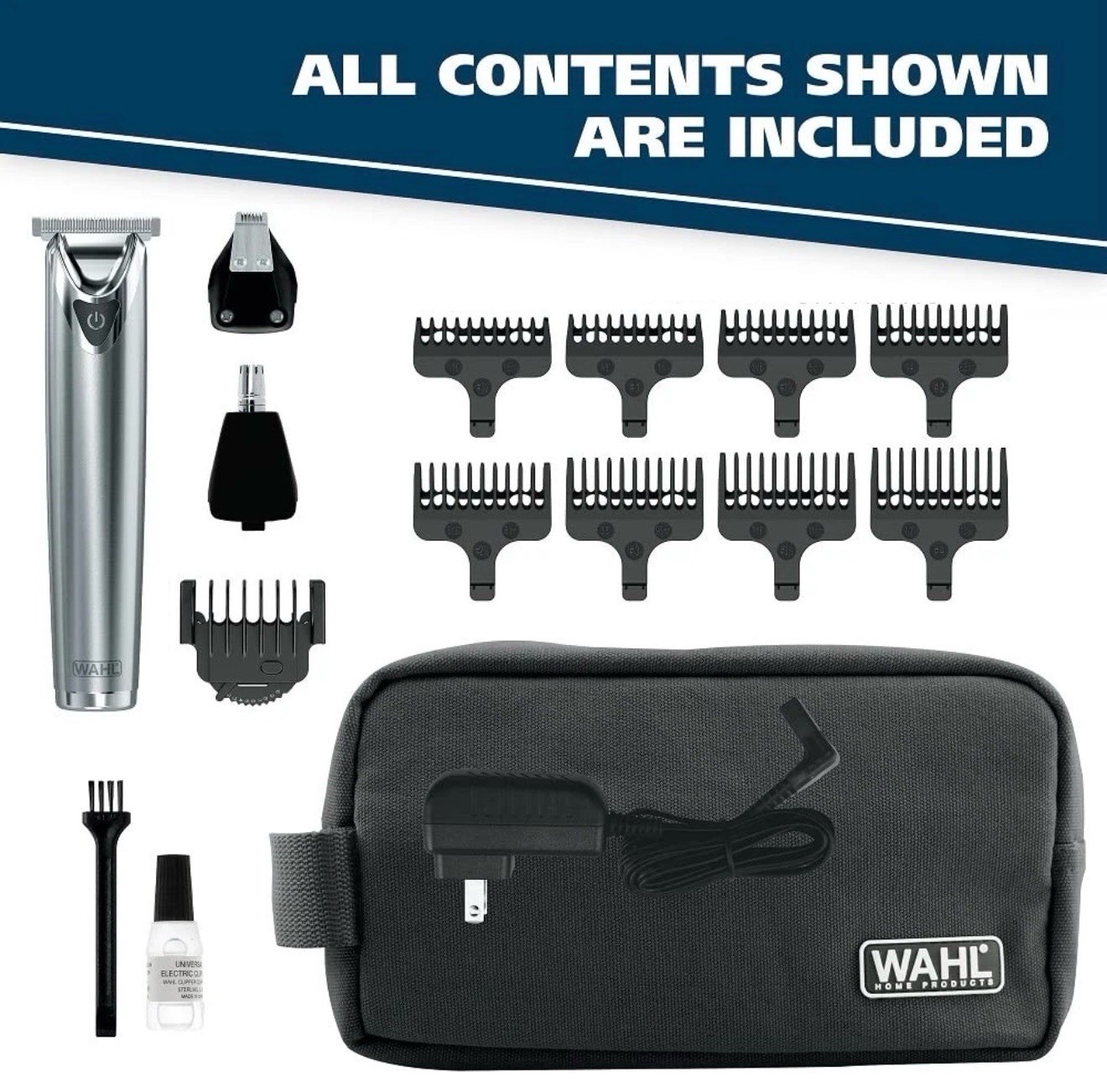 Wahl USA Stainless Steel Lithium-Ion Cordless 13 pc Set w/ 2 Trimmers, New Model