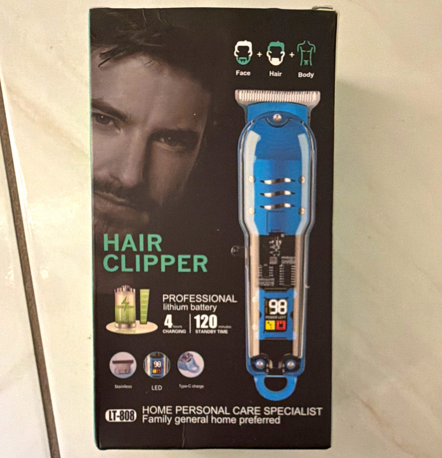 LT-808 Professional Cordless Rechargeable Hair Clipper, LED Display, USB