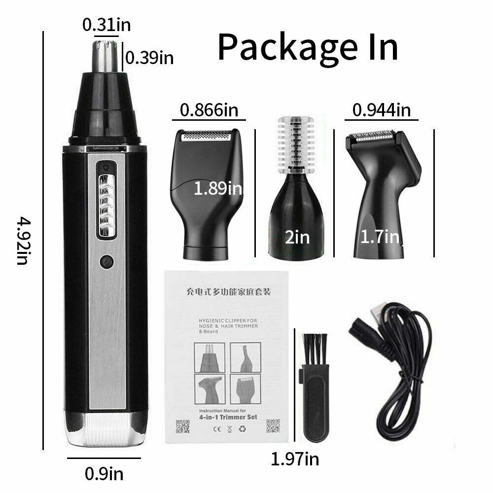 4in1 Electric Nose Ear Hair Trimmer Eyebrow Shaver Clipper Groomer Cleaner Tool