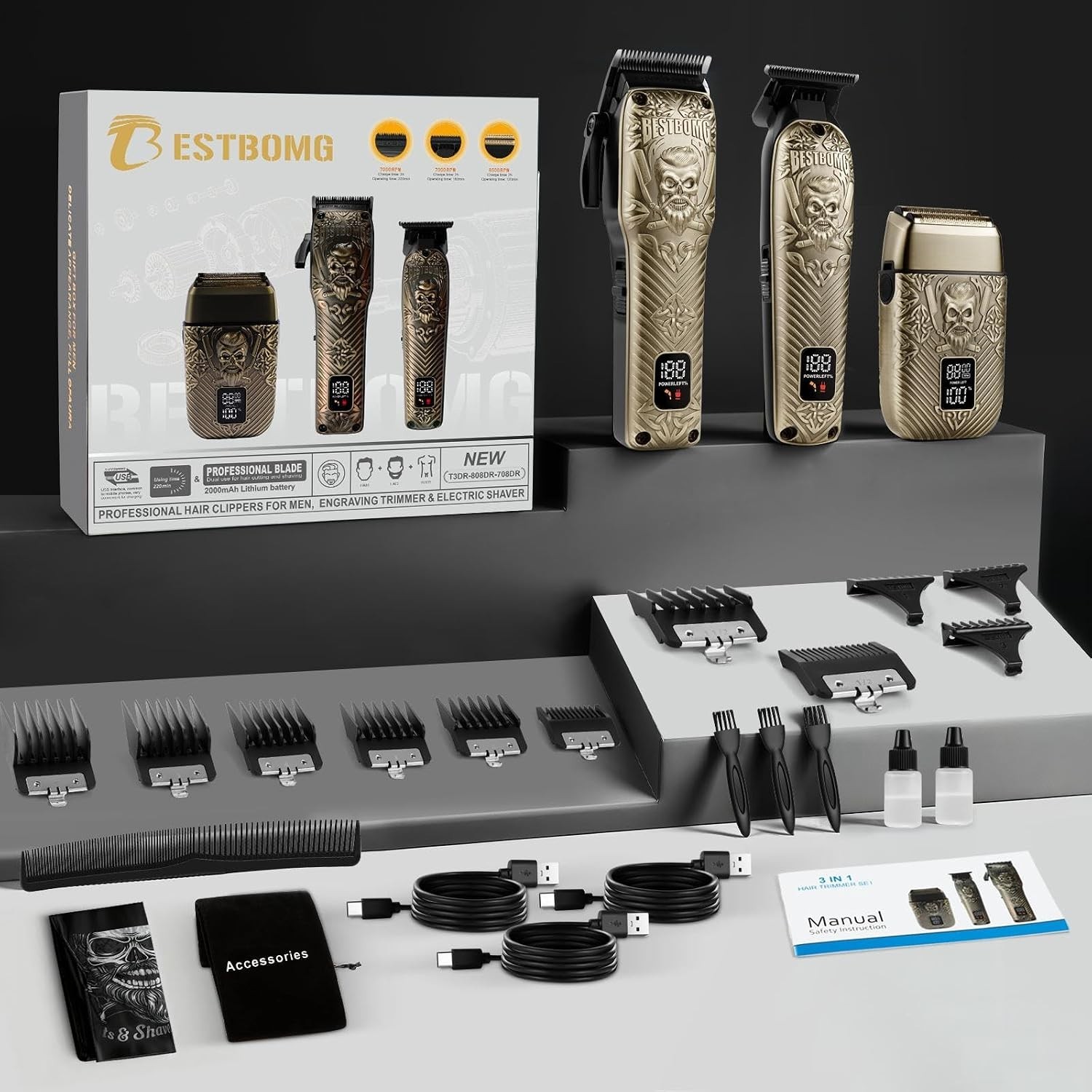 Hair Clippers Set for Men, Professional Hair Clippers, Beard Trimmer & Electric