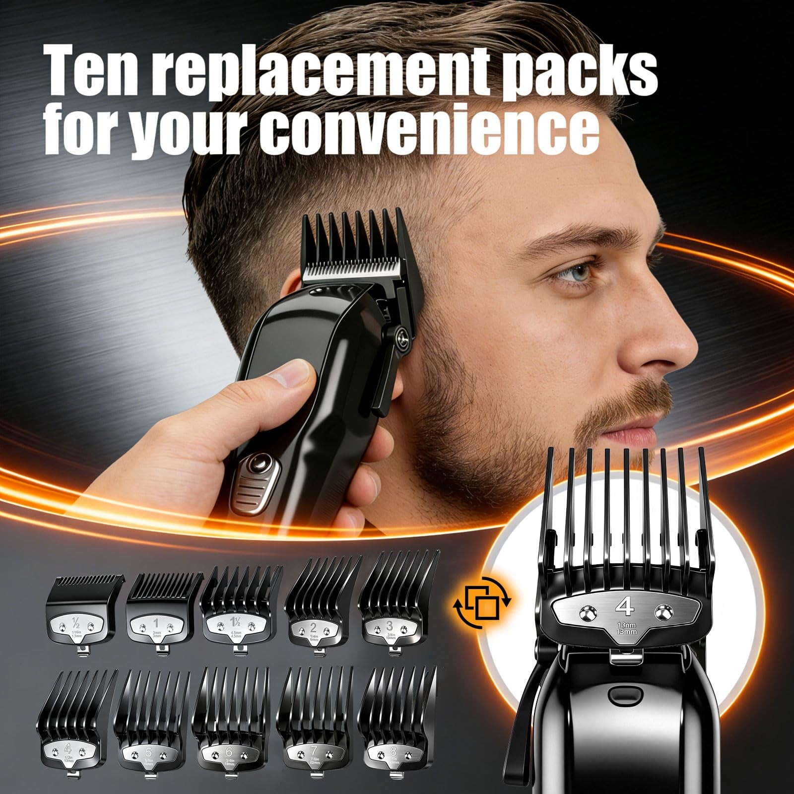 Clipper Guards Set 1/16″ to 1″ 10 Piece Set Black Compatible with Most Wahl