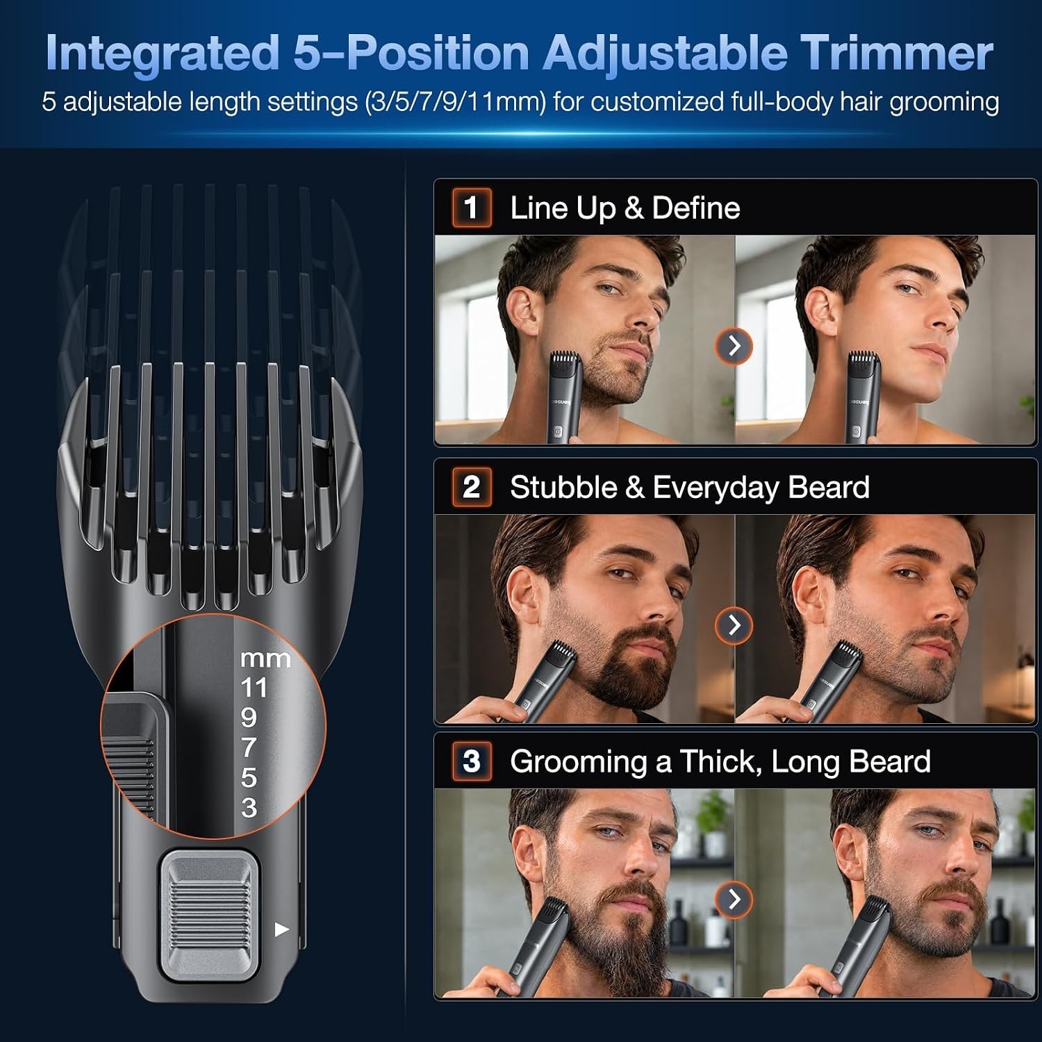 Cordless Electric Body Shaver with Ceramic Blades & 100-Minute Runtime