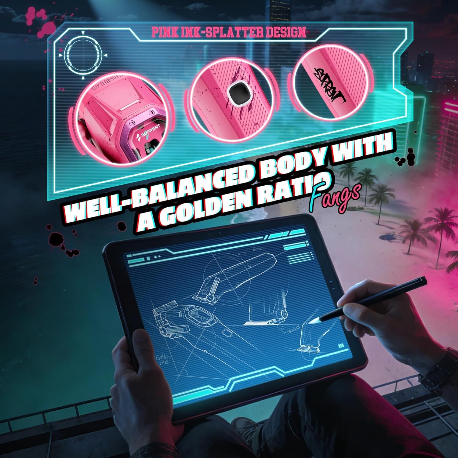 SUPRENT Fangs Barber Clippers Vector Motor Pink