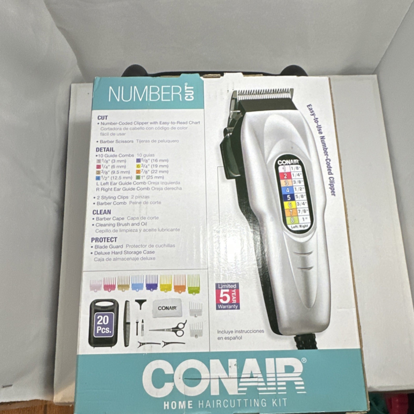 Conair HC408RN Number-Coded Haircutting Kit Silver/Black, Stainless Steel Blade…