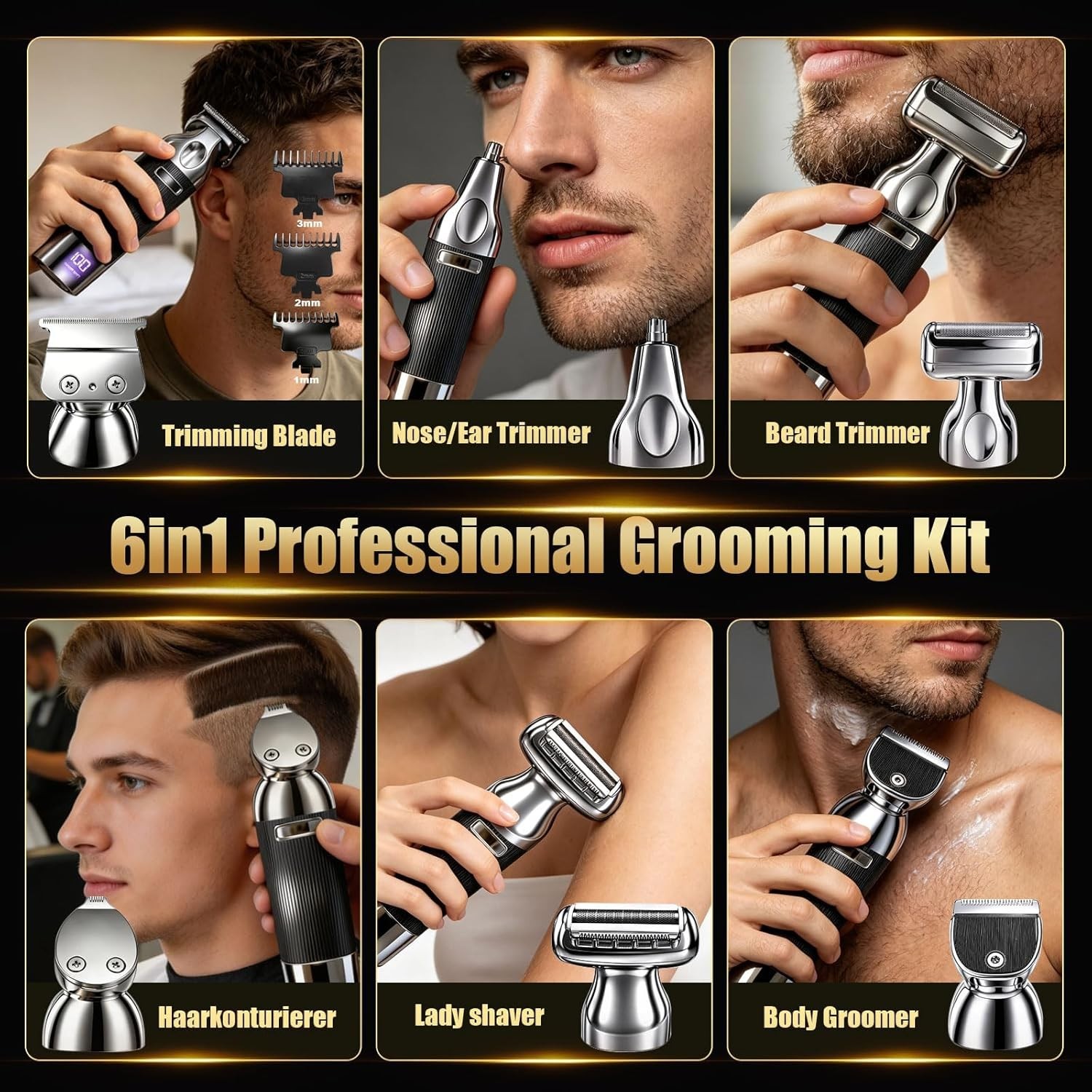 Full Beard Trimmer Set 6 in 1 Rechargable Grooming Kit Electric Beard Trimmer