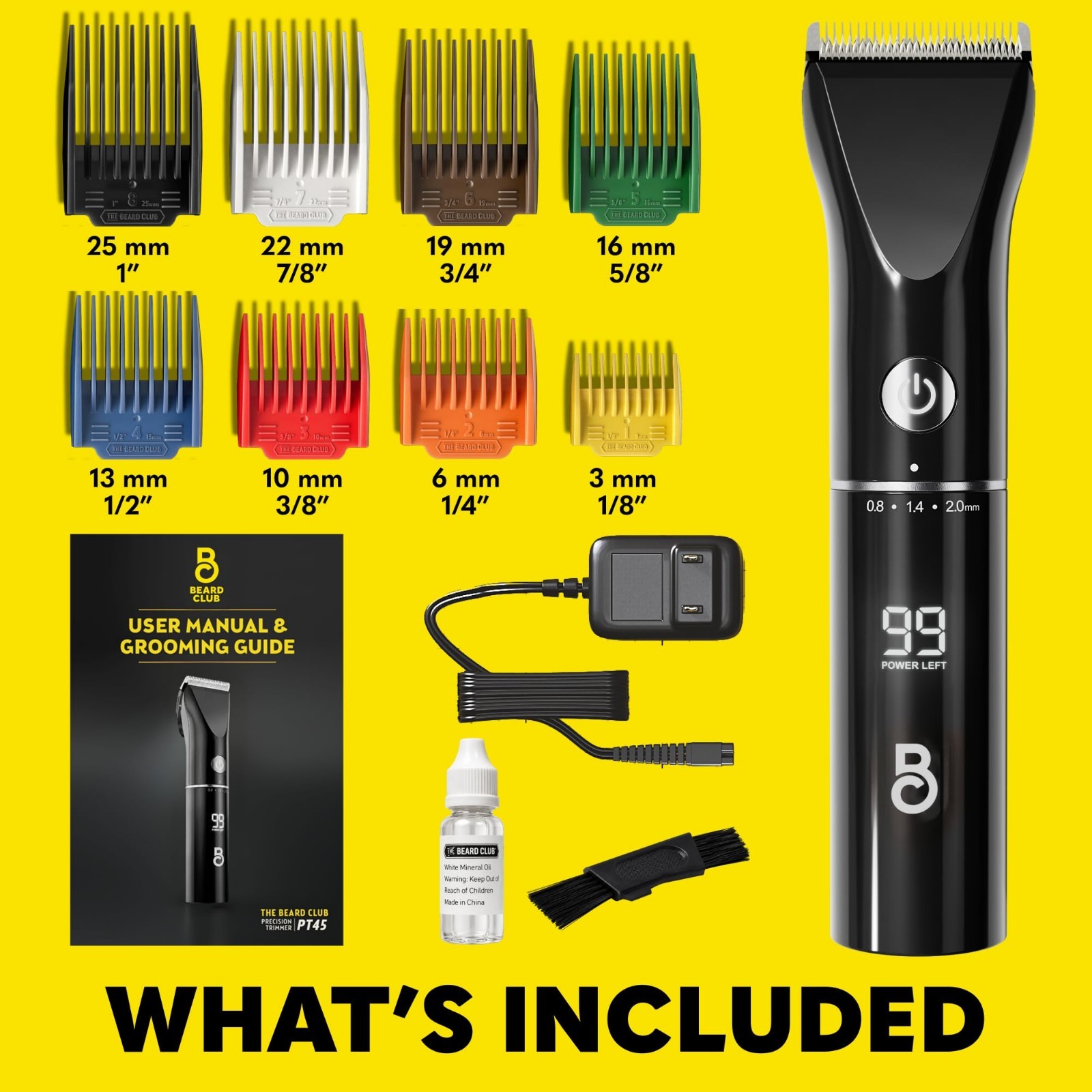 Cordless Electric Beard & Hair Trimmer for Men – 7000 RPM, 8 Color Guides, 45 Le