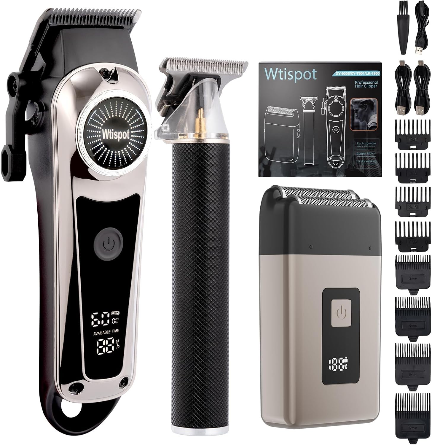 Dabetechts 3-in-1 Hair Clipper Set for Men, LED Display, Cordless