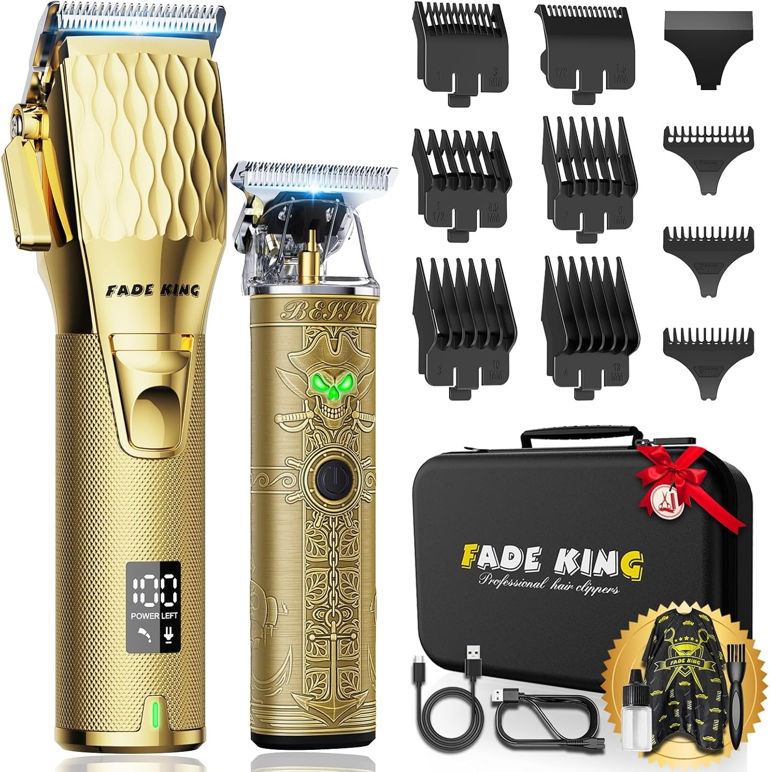 Professional Cordless Hair Clippers & Beard Trimmer Set – Gold & Bronze Style
