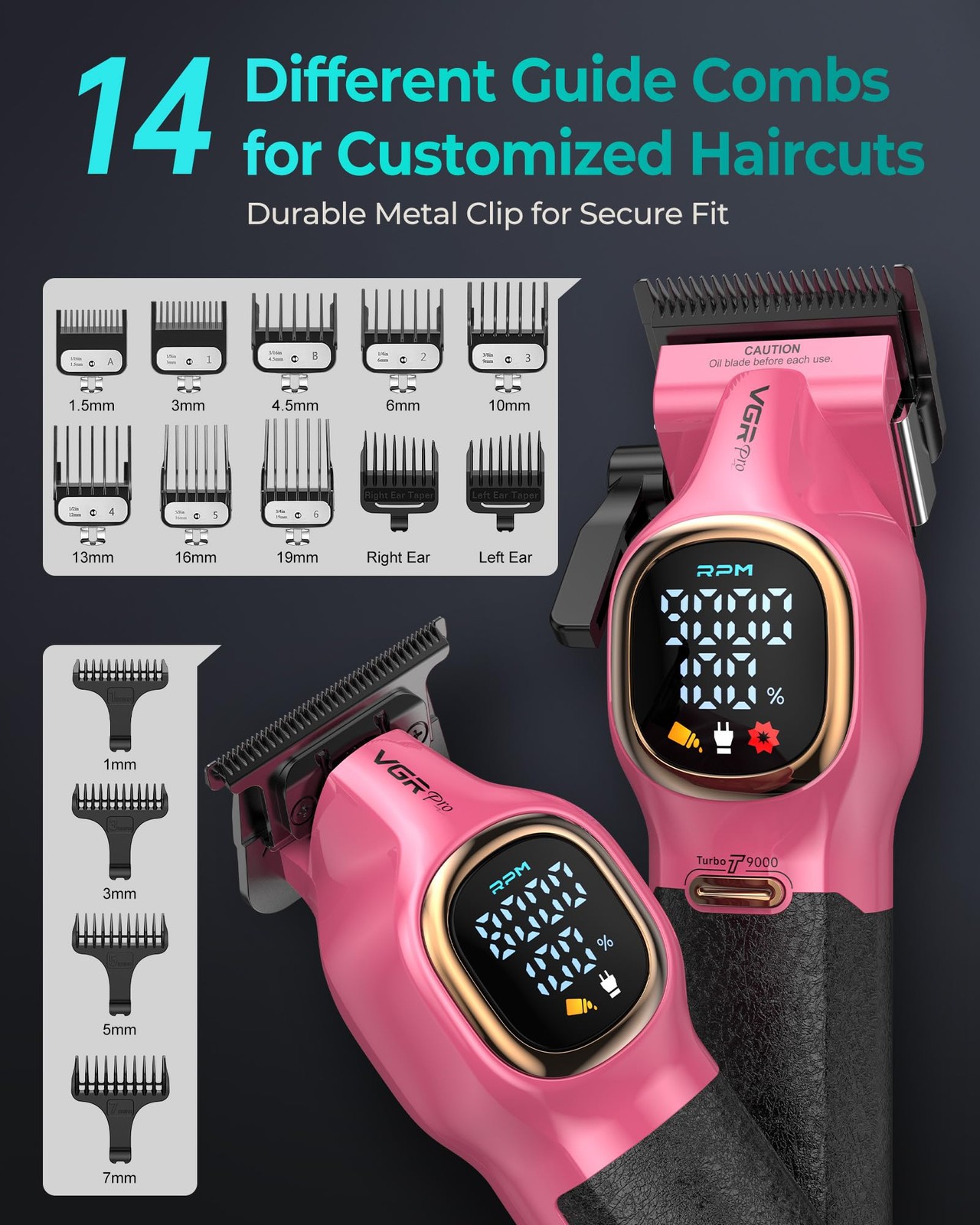 VGRPRO Professional Hair Clippers for Men, Barber Pink