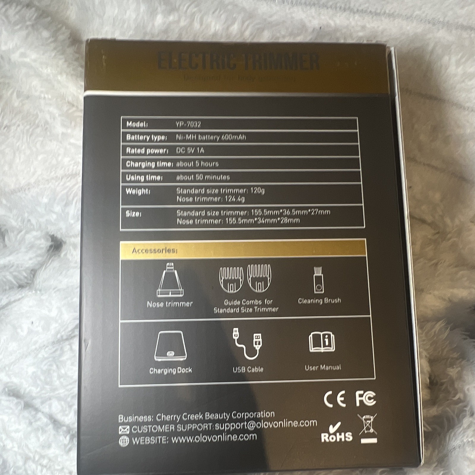 OLOV Nose Hair Trimmer YP-7032 Black/Gold Waterproof USB Charge 2 Heads #1-2