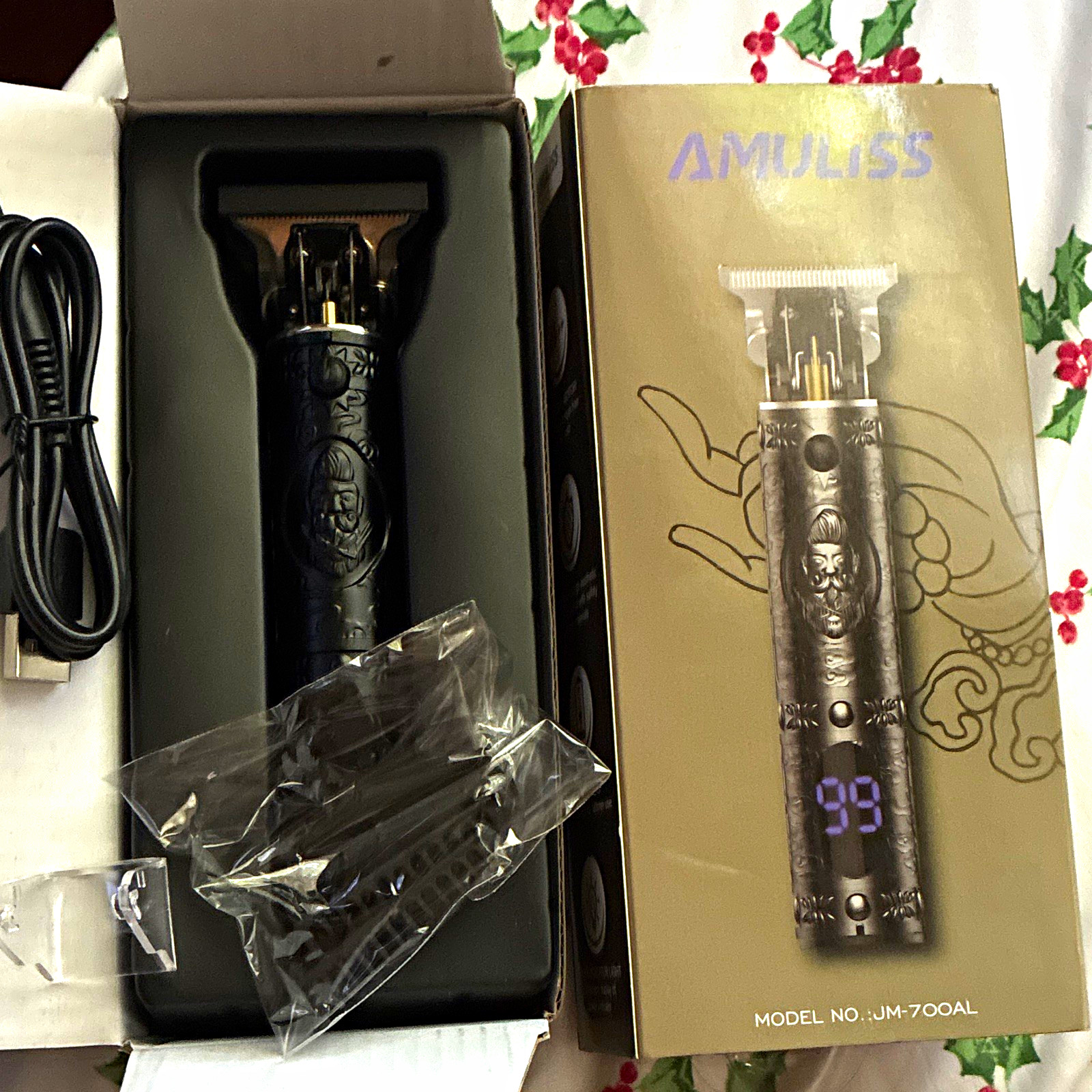 AMULISS JM-700AL Cordless Rechargeable T-Blade Hair Trimmer USB Black #1-4