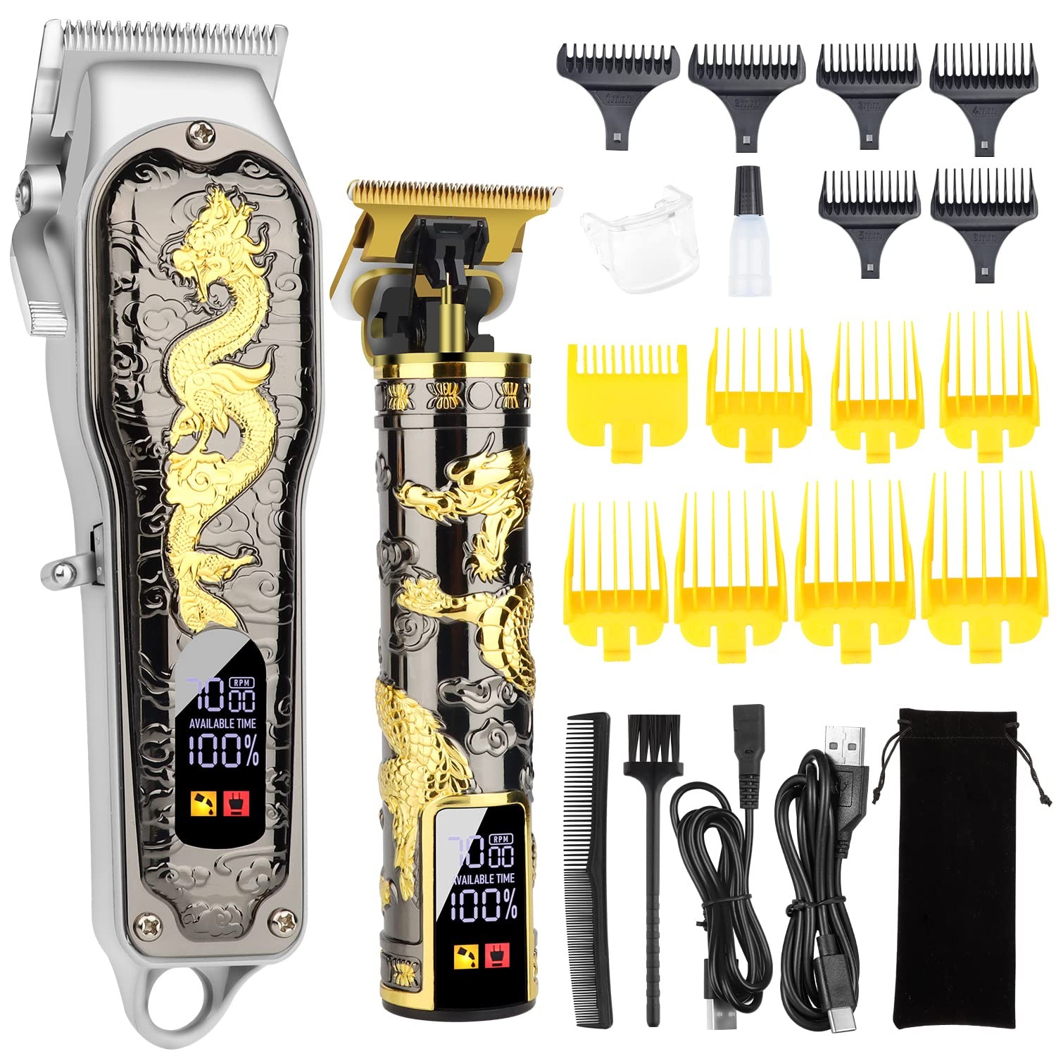HIENA PRO Hair Clippers for Men T-Blade Trimmer Set, Black+gold