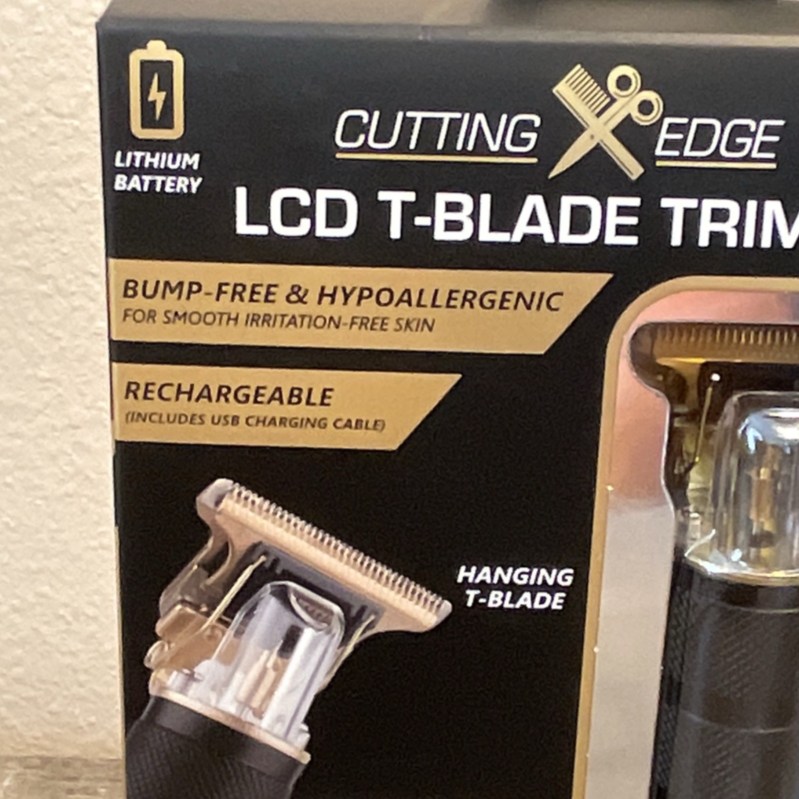 Cutting Edge LCD T-Blade Trimmer Cordless Rechargeable LCD 5pc Black/Gold 1-4mm