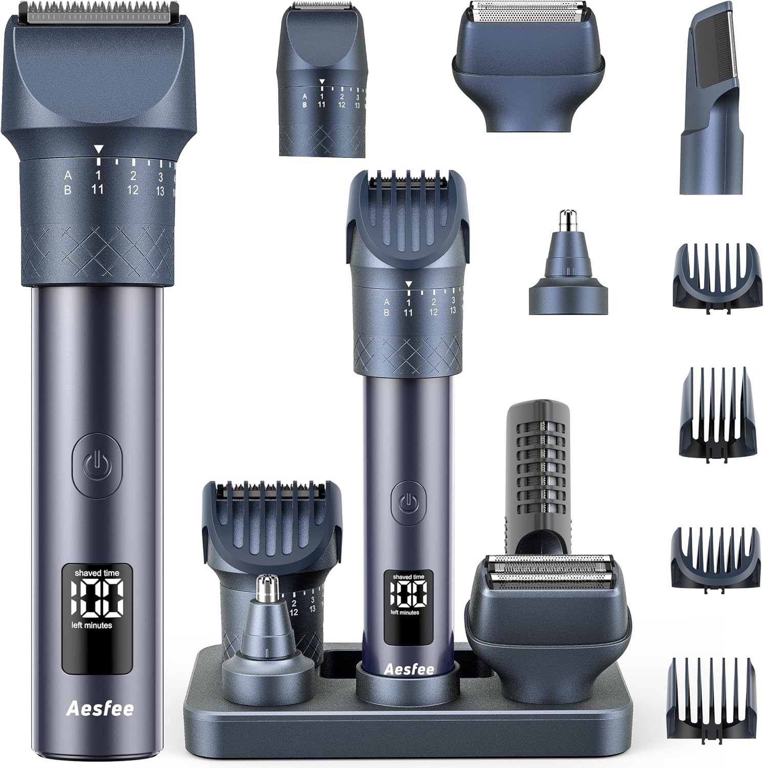 Aesfee 5-in-1 Beard Trimmer for Men, Waterproof Electric Razor & Hair Clippers
