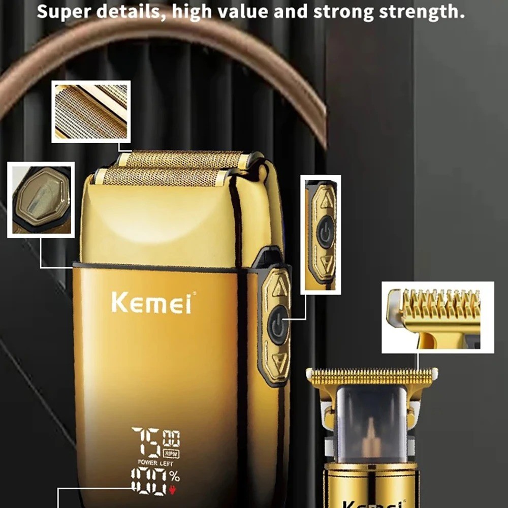 Professional Hair Clippers Kemei Barber Shaving Cutting Beard Cordless Trimmer