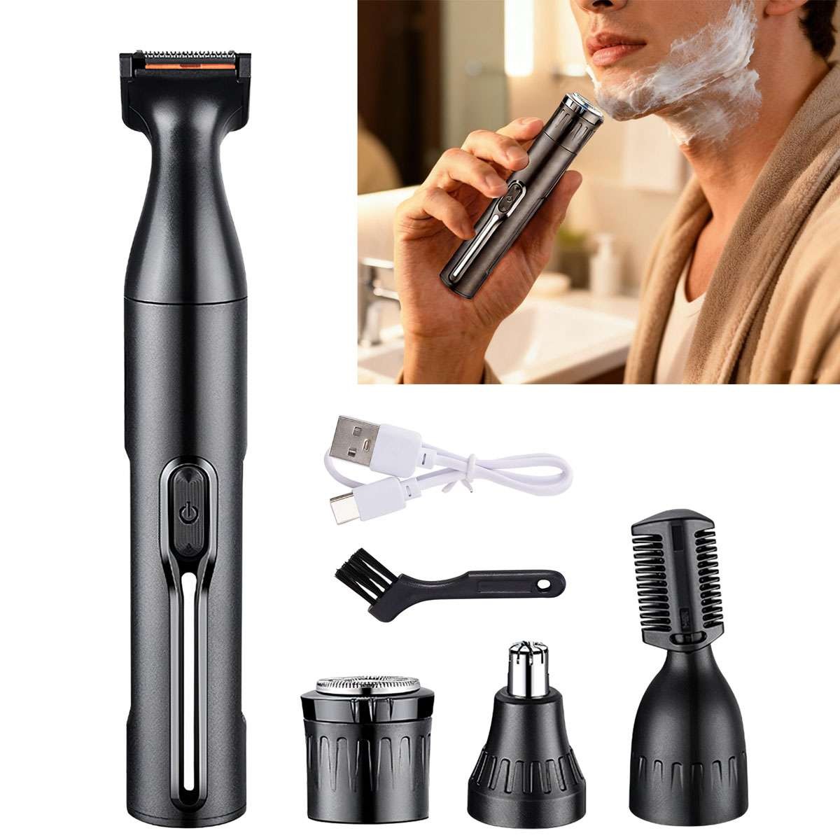 4 In 1 USB Rechargeable Nose Hair Trimmer Beard Electric Shaver Cordless Clipper